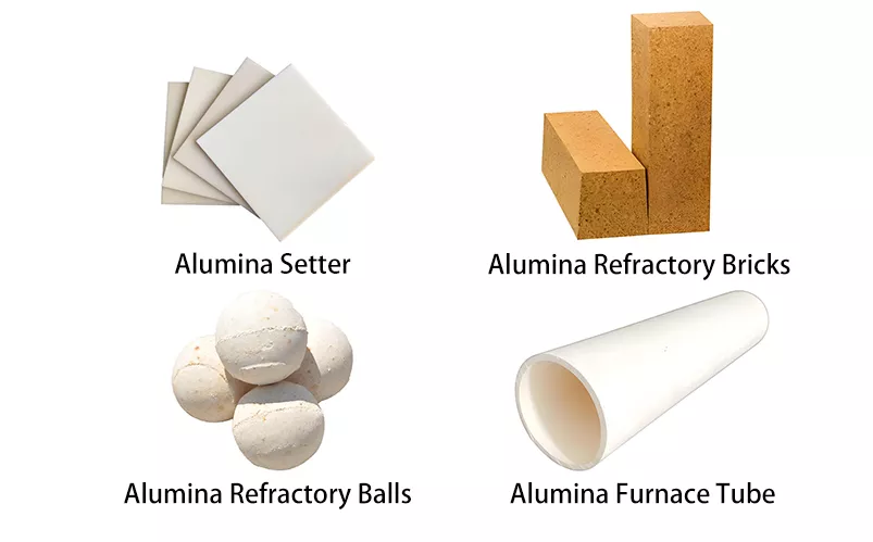Vários materiais refratários de alumina - placas refratárias, bolas refratárias, tijolos refratários, tubos refratários