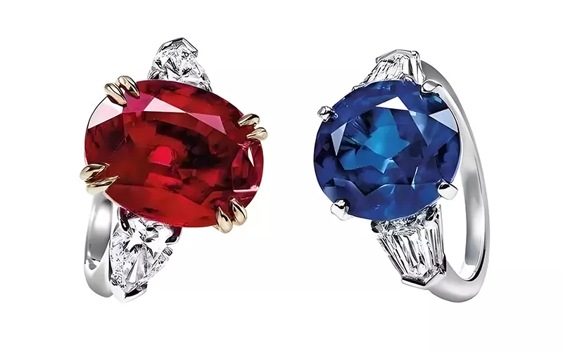 Anéis de rubi e safira