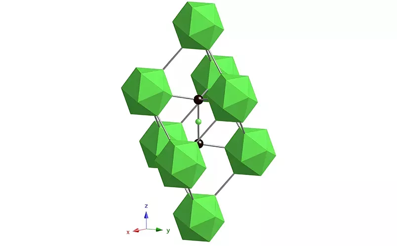 Diagram illustrating the atomic structure and bonding of boron carbide ceramic, contributing to its exceptional hardness. Atomic and crystal structure elements of boron carbide ceramic showing its unique bonding and lattice configuration.