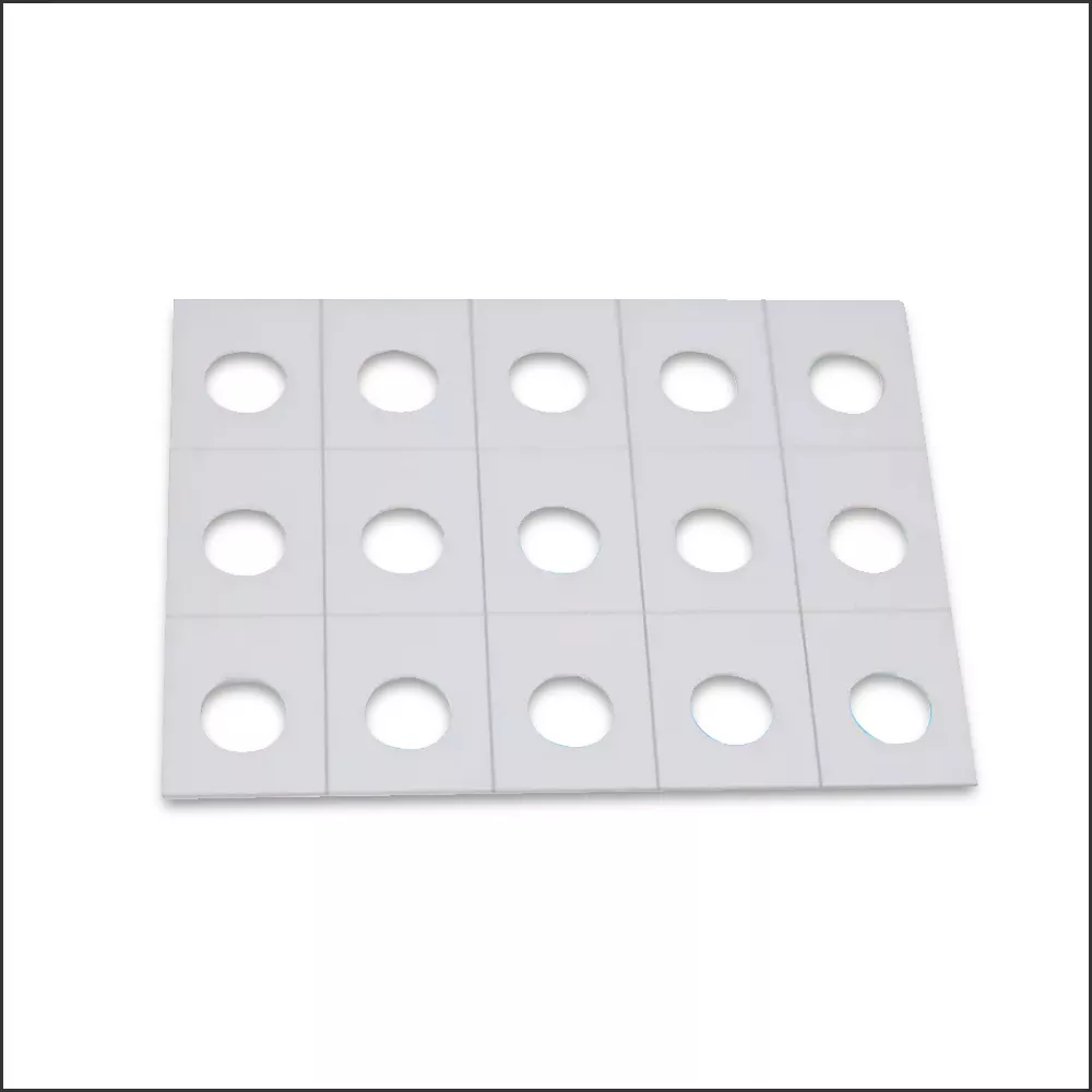 Zirconia ceramic substrate featuring drilled holes for electronic assembly