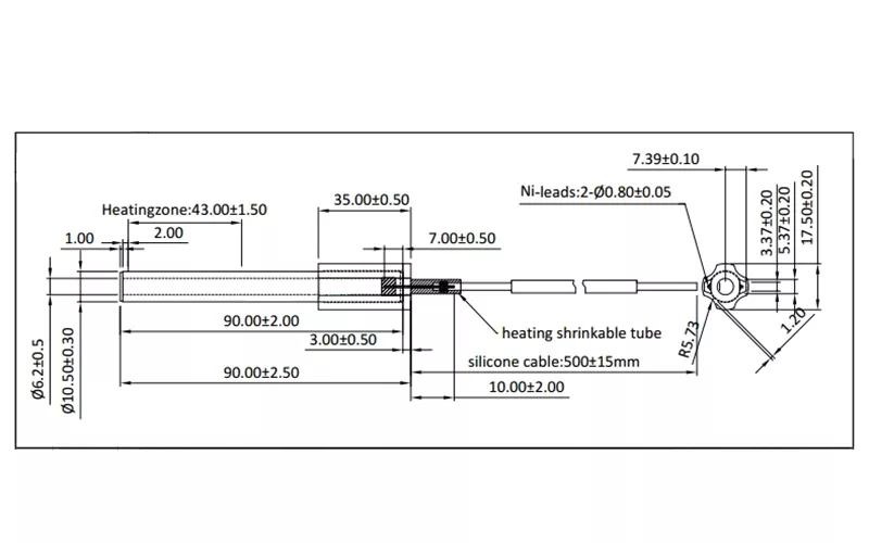 Main dimensions of alumina ceramic igniter:
