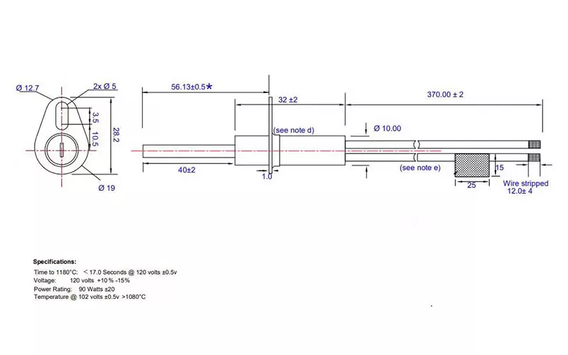 Silicon Nitride Ignitor Specification Drawing