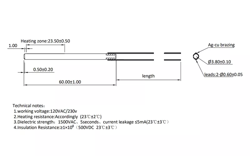 MCH ceramic heating element parameters