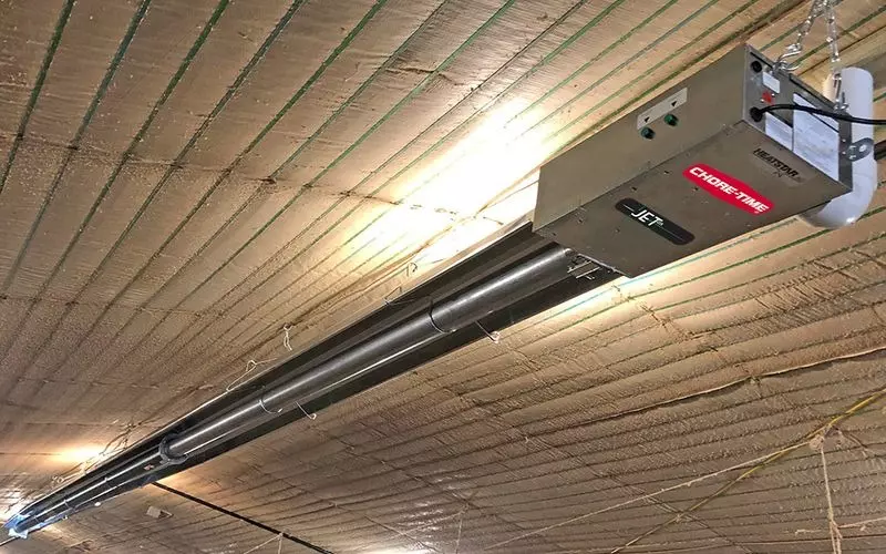 Radiant heating tubes in operation