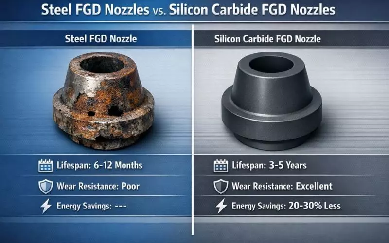 SiC vs Steel nozzle comparison infographic