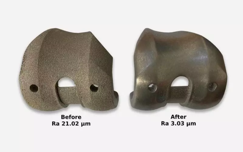 Before/after surface finish comparison
