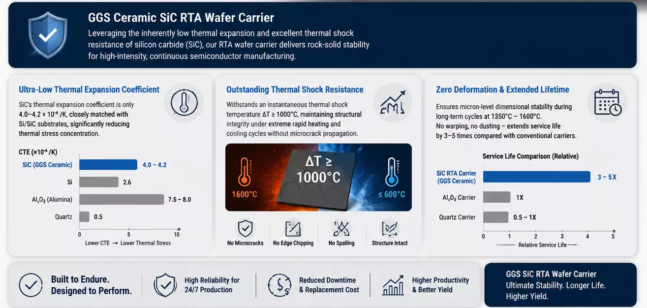 Advantages of Silicon Carbide RTA Carriers-Superior thermal shock resistance, adaptable to rapid temperature cycling
