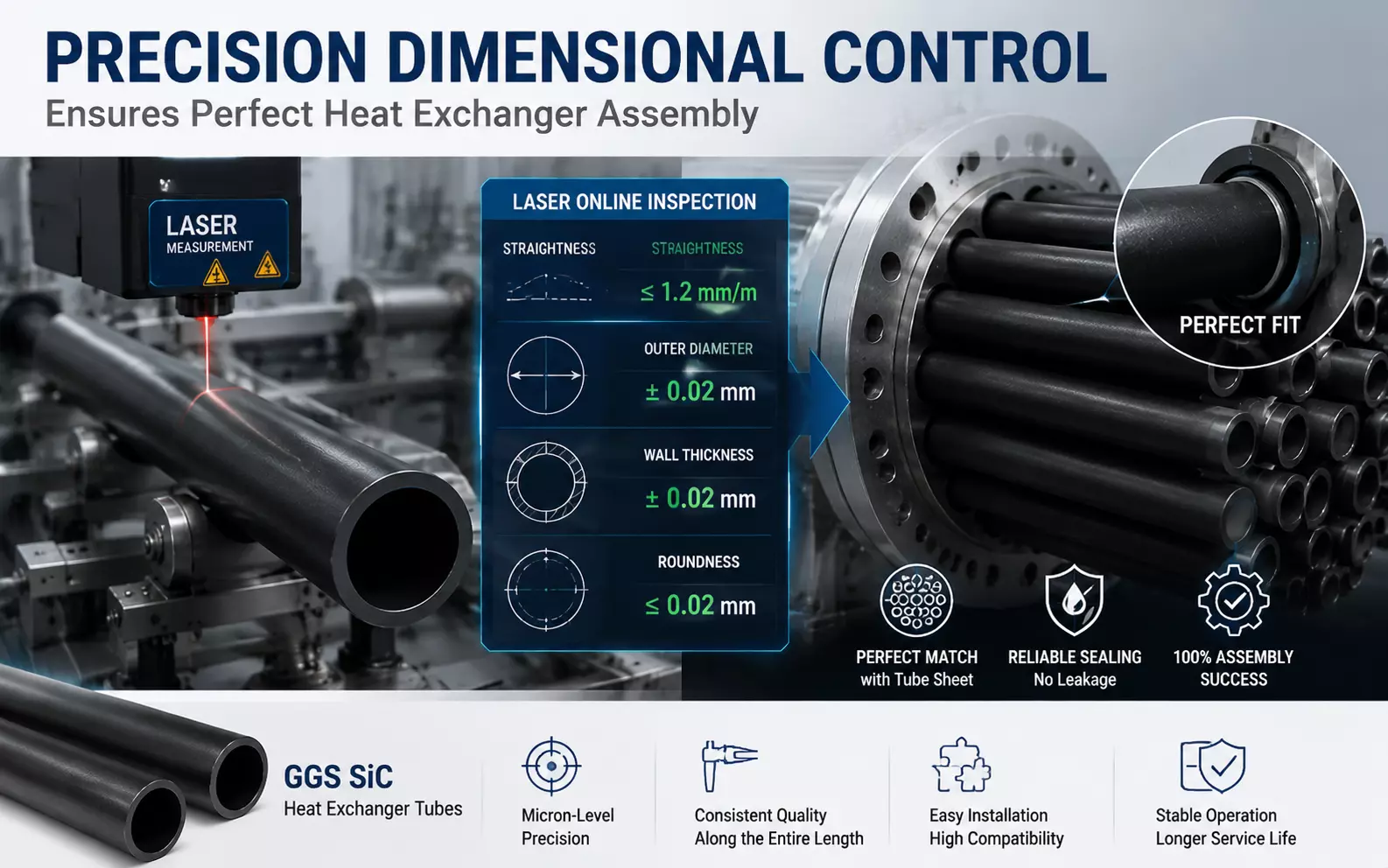High-precision dimensional control ensures proper assembly and matching of the heat exchanger