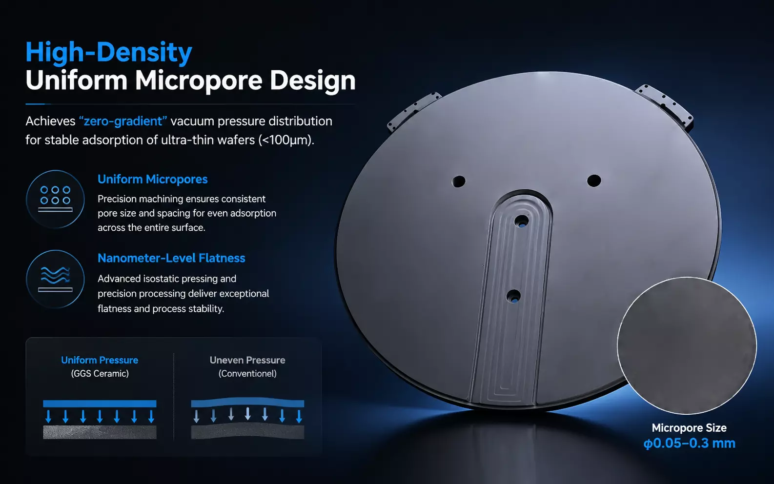 Advantages of silicon carbide vacuum chucks-High-density, uniform micropore design