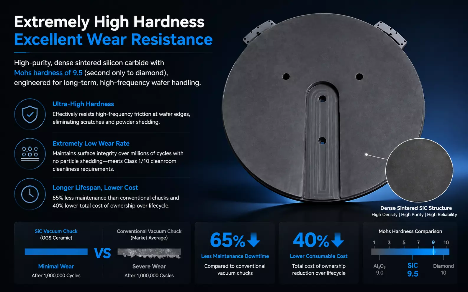 Advantages of silicon carbide vacuum chucks-Extremely high hardness and excellent wear resistance