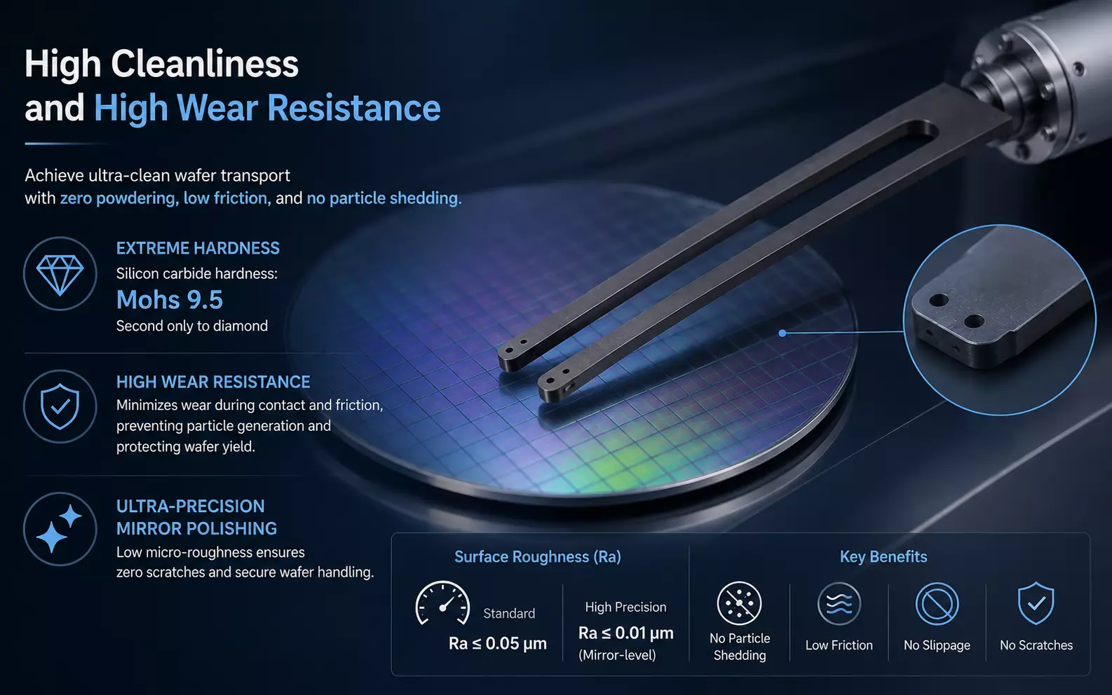 Advantages of ceramic arms-High cleanliness and high wear resistance