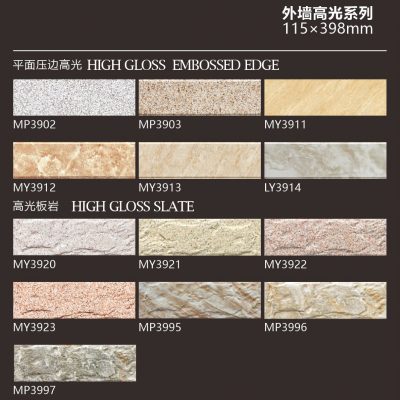 High Gloss Wall Tile Slate Stone Look Embossed Edge 115*398mm