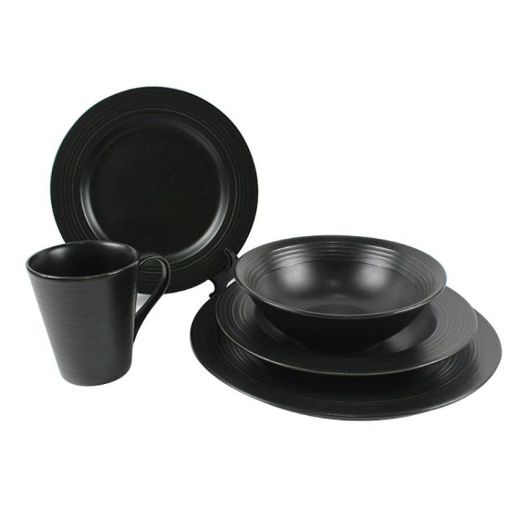 Serenity Stoneware Dish Set, Salad Plates, Dark Black