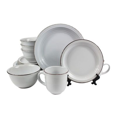 Fashion Dinnerware Collection- Stoneware White Rimmed Round Dishes