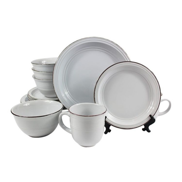 Fashion Dinnerware Collection- Stoneware White Rimmed Round Dishes