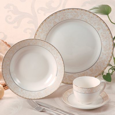 Golden white ceramic plates set