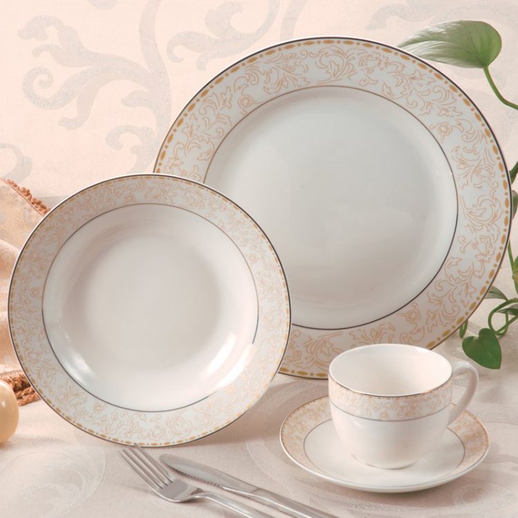 Golden white ceramic plates set