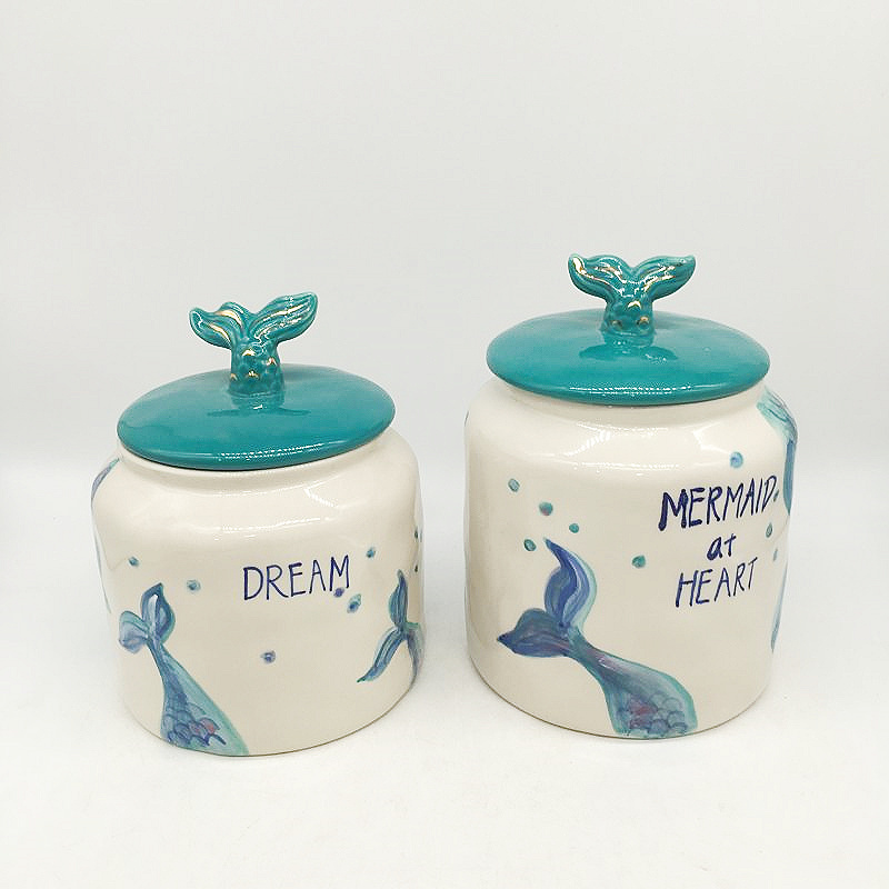 Whale tail handmade earthenware container