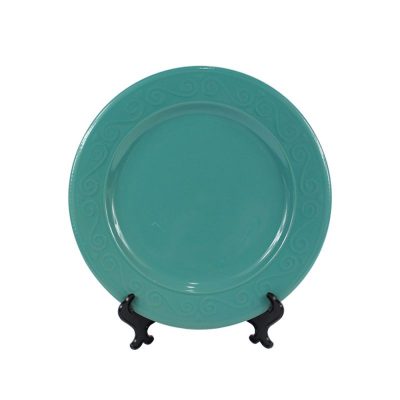 Round Decorated Stoneware Scallop Embossed Dinnerware Dish Set