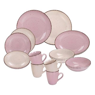 Stoneware Spray Spot Patterned Service Dish with Dinner Plates, Salad Plates, Bowls, Mugs