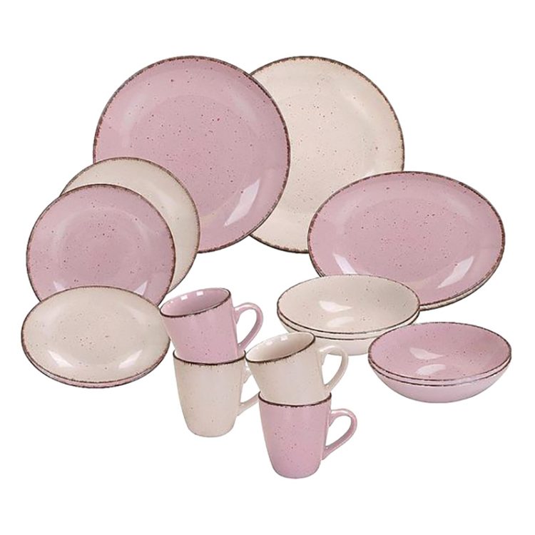 Stoneware Spray Spot Patterned Service Dish with Dinner Plates, Salad Plates, Bowls, Mugs