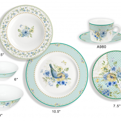 Ceramic Multicolor Fine Porcelain Kitchen Spanish Floral Design New Bone China