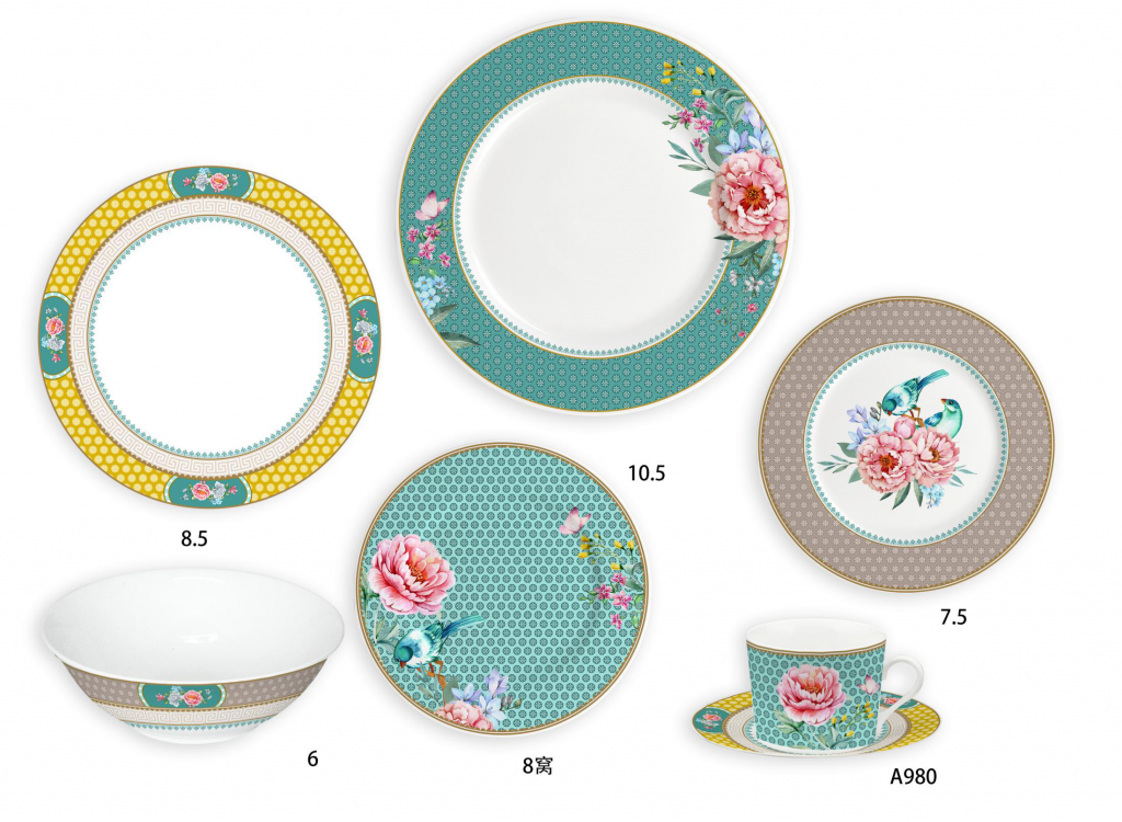 Ceramic Multicolor Fine Porcelain Kitchen Spanish Floral Design New Bone China