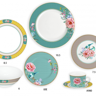 Ceramic Multicolor Fine Porcelain Kitchen Spanish Floral Design New Bone China