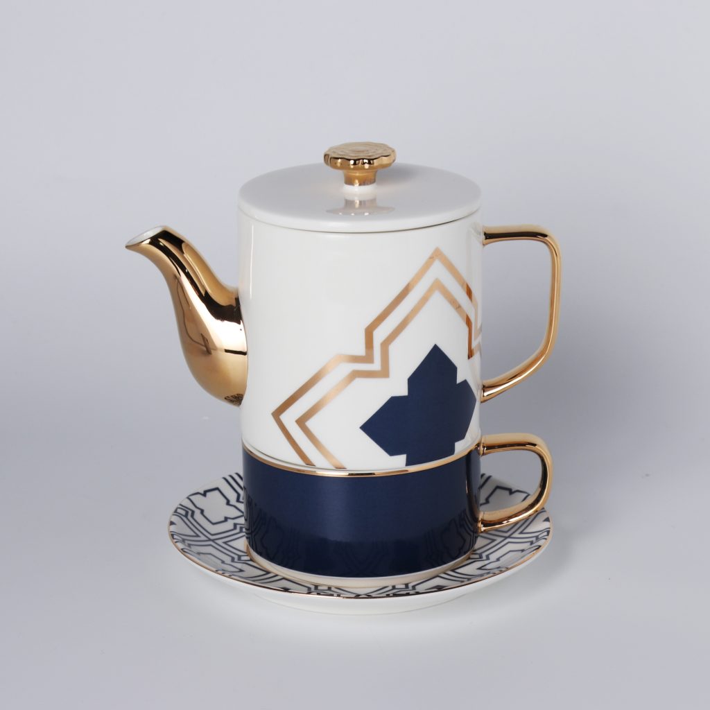 golden white porcelain tea cup set