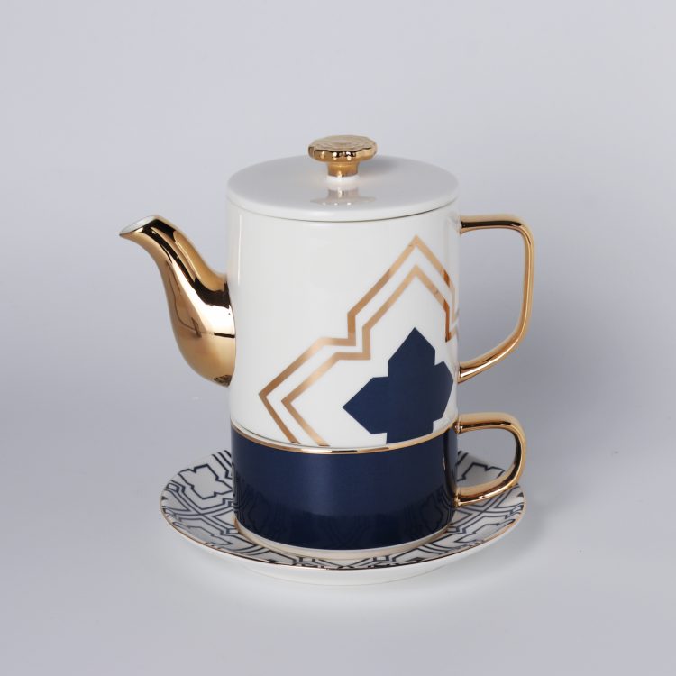 golden white porcelain tea cup set