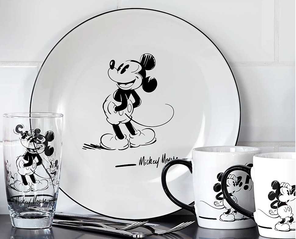 Black Wite Mickey Porcelain Dinnerware Plate Mug Glass Cup