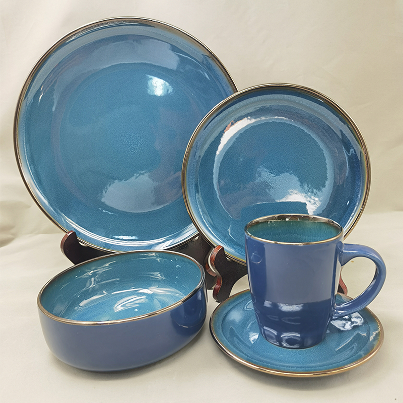 dark blue stoneware dinnerware