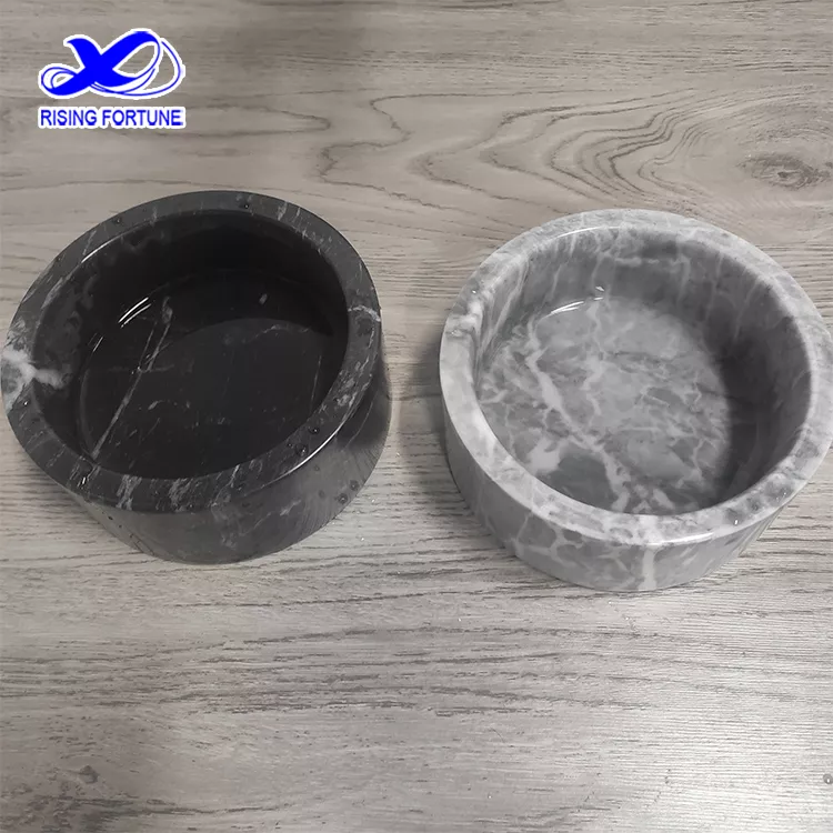 Dog food feeder natural marble puppy water bowl