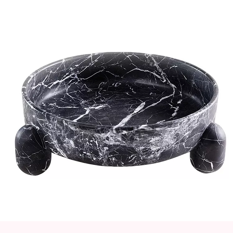 Black marble elevated pet bowls