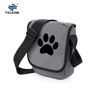 Grey polyester hunting dog first aid kit with adjustable shoulder strap and customizable OEM branding for sporting and field dogs.