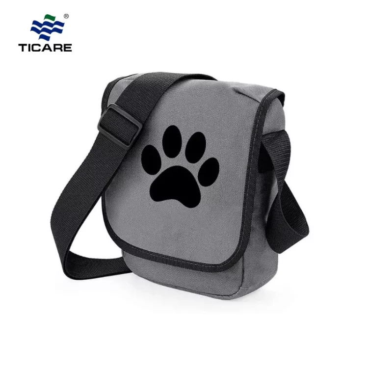 Grey polyester hunting dog first aid kit with adjustable shoulder strap and customizable OEM branding for sporting and field dogs.