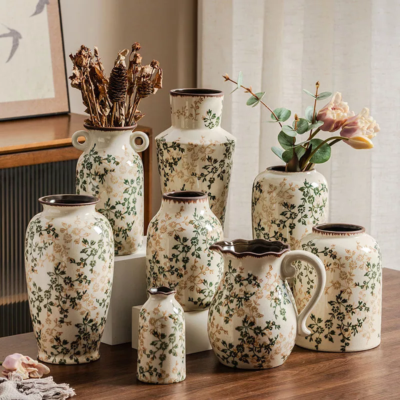 Handmade Boho Ceramic Vase with Vintage Floral Pattern - Decorative Flower Vase for Home Decor