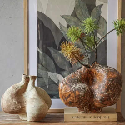 Abstract organic textured ceramic vases set - earthy brown rustic handmade decor pots for home styling