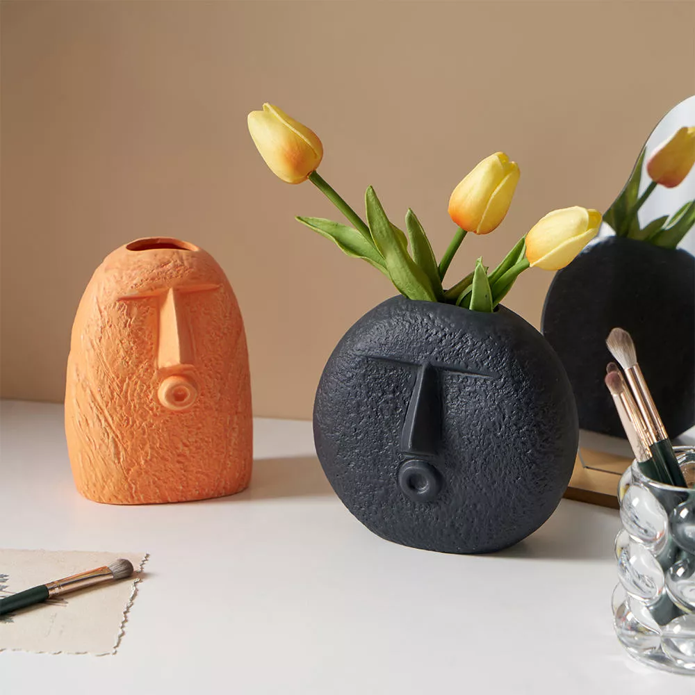 Abstract Face Ceramic Vase Set - Modern Minimalist Decorative Flower Holders for Home & Office