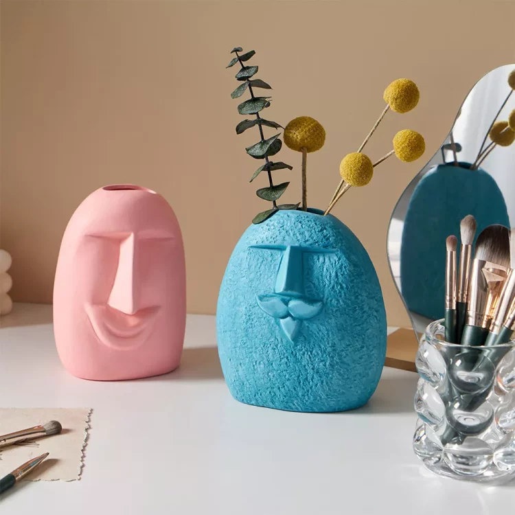 Colorful Abstract Face Ceramic Vase Set for Dried Flowers & Home Decor