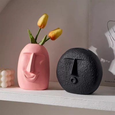 Colorful Abstract Face Ceramic Vase Set for Dried Flowers & Home Decor