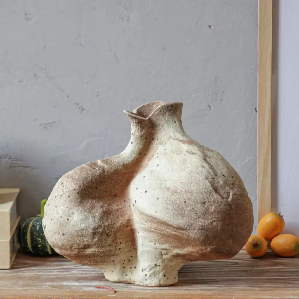 Abstract organic textured ceramic vases set - earthy brown rustic handmade decor pots for home styling