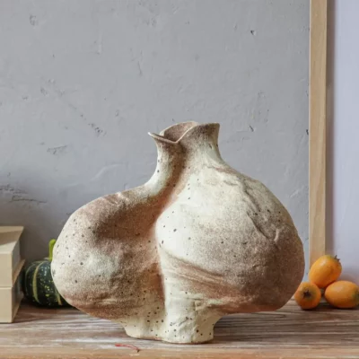 Abstract organic textured ceramic vases set - earthy brown rustic handmade decor pots for home styling