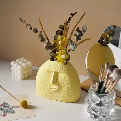Colorful Abstract Face Ceramic Vase Set for Dried Flowers & Home Decor