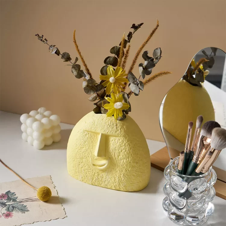 Colorful Abstract Face Ceramic Vase Set for Dried Flowers & Home Decor