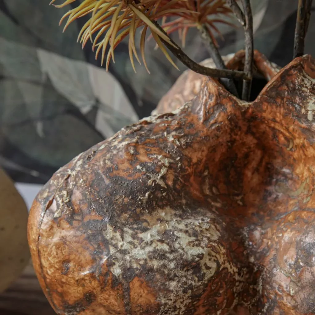 Abstract organic textured ceramic vases set - earthy brown rustic handmade decor pots for home styling