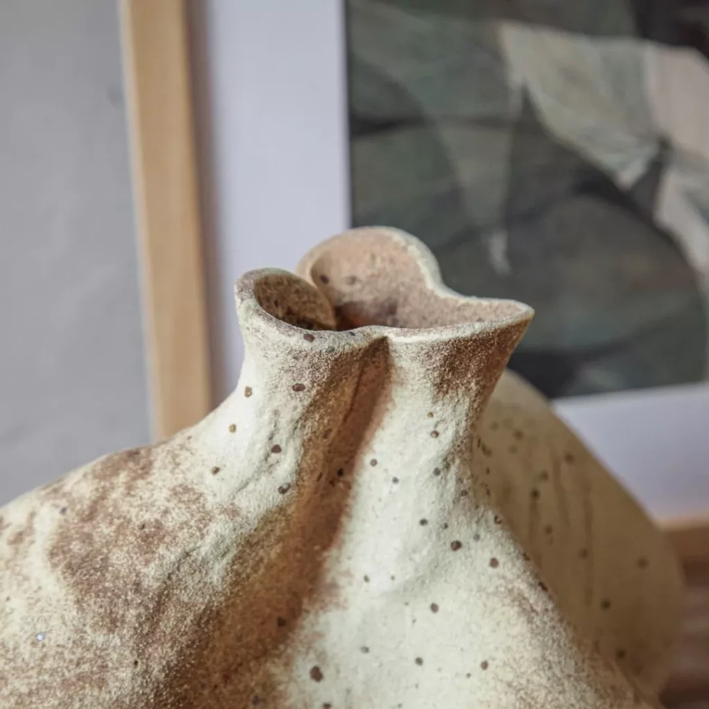 Abstract organic textured ceramic vases set - earthy brown rustic handmade decor pots for home styling