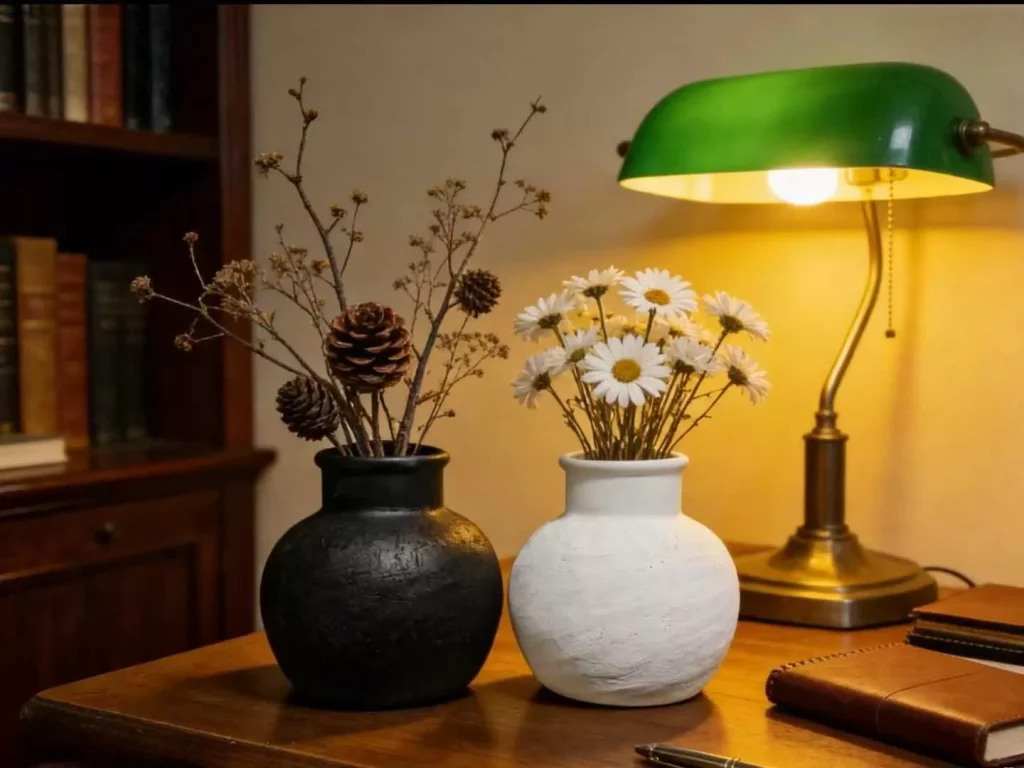 Matte Black & White Ceramic Vase Set - Textured Round Vases for Dried Florals