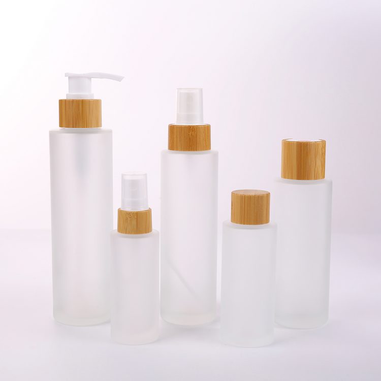 Pump bamboo lid Cosmetic Bottle