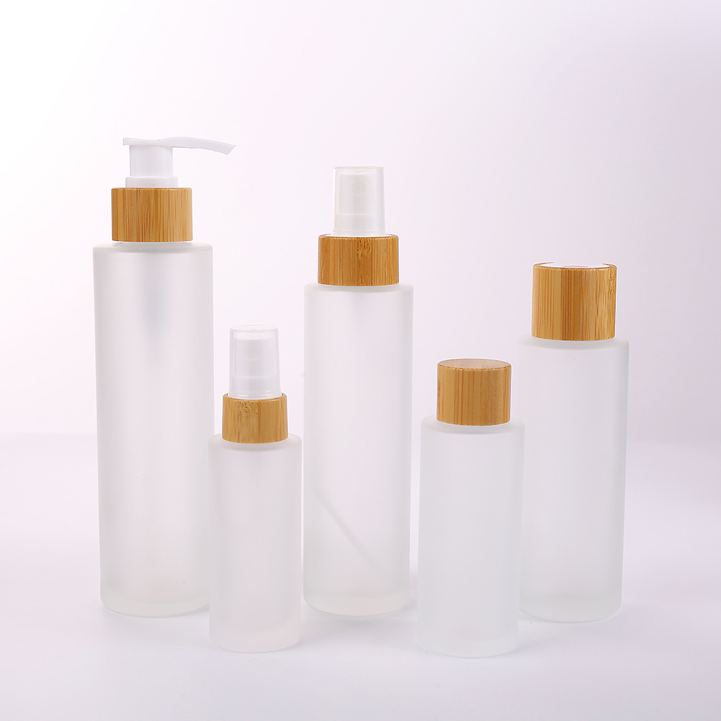 Pump bamboo lid Cosmetic Bottle